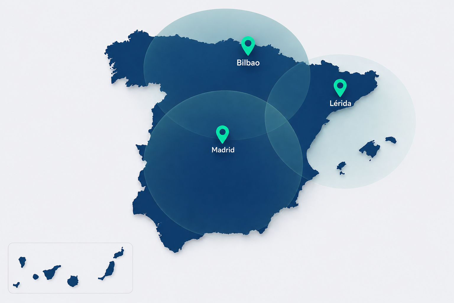 Mapa de cobertura Zenser · Bilbao, Lérida, Madrid